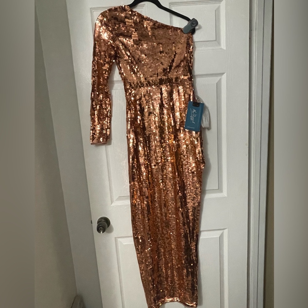 Mac Duggal Copper One Shoulder Side Slit Sequin Dress NWT Size 4 $498